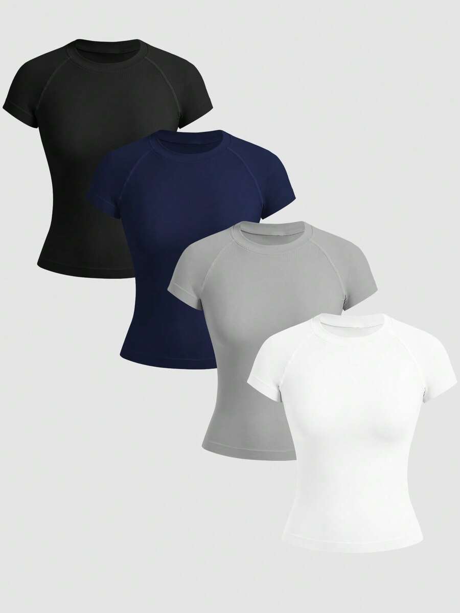 Velisys Velisys Women's Solid Color Crew Neck Raglan Short Sleeve Seamless Sports T-Shirt - Multicolor - View 1