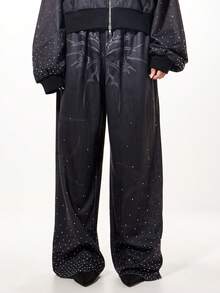 SUMWON WOMEN Oversized Rhinestone Embellished Graphic Joggers With Thorny Pattern Design For Women - Black - View 6