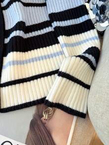 Regalyn كارديجان محبوك بألوان متباينة مخطط للنساء ذوات الحجم الكبير، شتوي