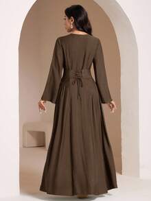 Veilorie 女士薄荷绿后系带连衣裙，夏季 - 咖啡 - 查看 5