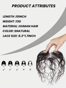 Topper Human Hair 10Inch Curly Wig Handmade Base Hair Topper SNatural  Hairpiece 5.3*1.7Inch Lace Size - SNatural - View 3