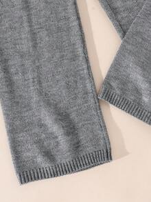 SHEIN 青少年女孩纯色V领长袖纽扣前开衫和裤子套装