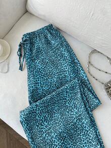 Elamini 2025 Lightweight Sexy Leopard Print Design Wide Leg Pants, Drawstring Elastic Waist Slimming Straight Leg Pants, Suitable For Daily Wear, Back To School - Baby Blue - View 6