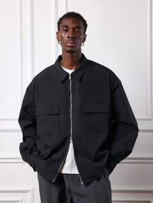 SUMWON Regular Fit Nylon Utility Jacket With Chest Pockets And Full Zip Closure For Casual Wear - Black - View 1