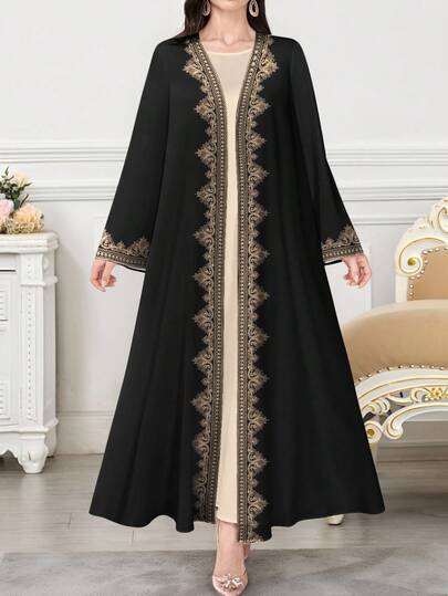 SHEIN Najma 女式花卉印花长袖休闲阿拉伯长袍，春秋装