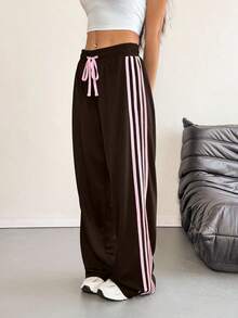 INAWLY Women's Drawstring Waist Side Stripe Wide Leg Loose Casual Sweatpants