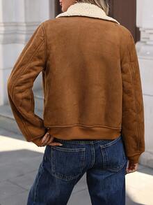 SHEIN LUNE Damen Lässig Fleece Taschen Fliegerjacke