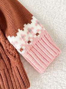 SHEIN Infant/Toddler Retro Floral Pattern Knit Sweater - Brown - View 5