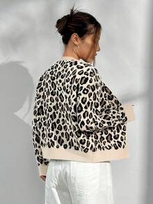 SHEIN Unity Casual Loose Leopard Print Cardigan, Autumn/Winter - Multicolor - View 2