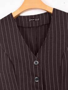 Seusyu Striped Front Button Sleeveless Women Lightweight Blazers - Burgundy - View 3