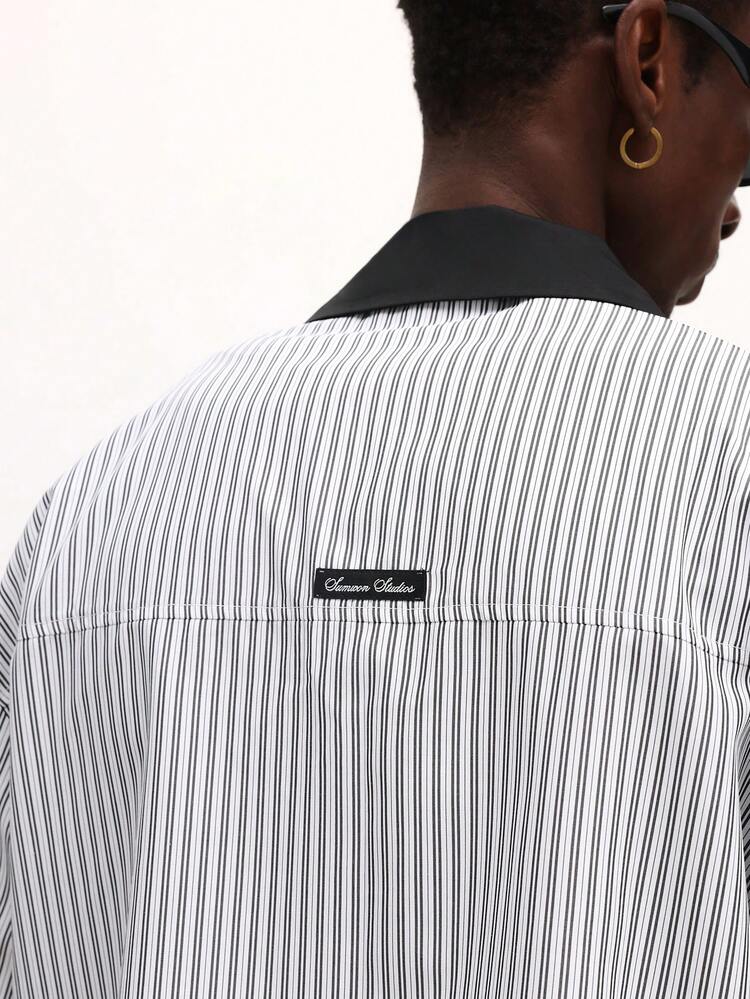 Camicia a righe squadrata con colletto a contrasto