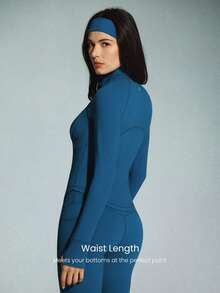 GLOWMODE FeatherFit™ Studio Ready Zipper Pockets Slim Fit Long Sleeve Thumbholes Active Jacket Low Impact Yoga Pilates Studio Gym Daily - Blue Ambition - 查看 2