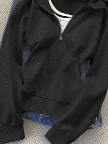 Rina Fox Women's Casual Zip-Up Sweatshirt With Pockets, Long Sleeve, Autumn - Dark Grey - View 3