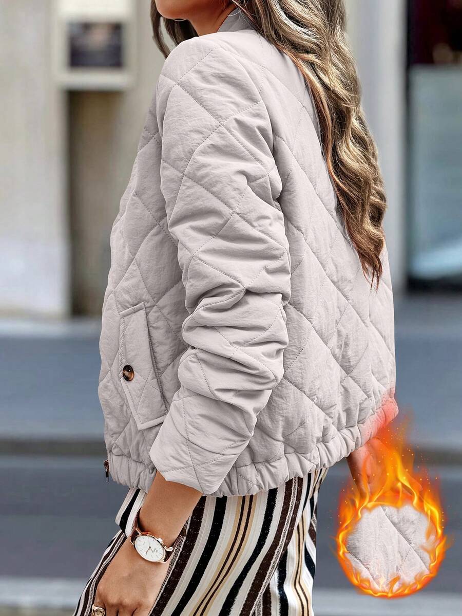 EMERY ROSE Chaqueta con cuello de béisbol con cremallera para mujer, otoño/invierno - Gris - Ver 1