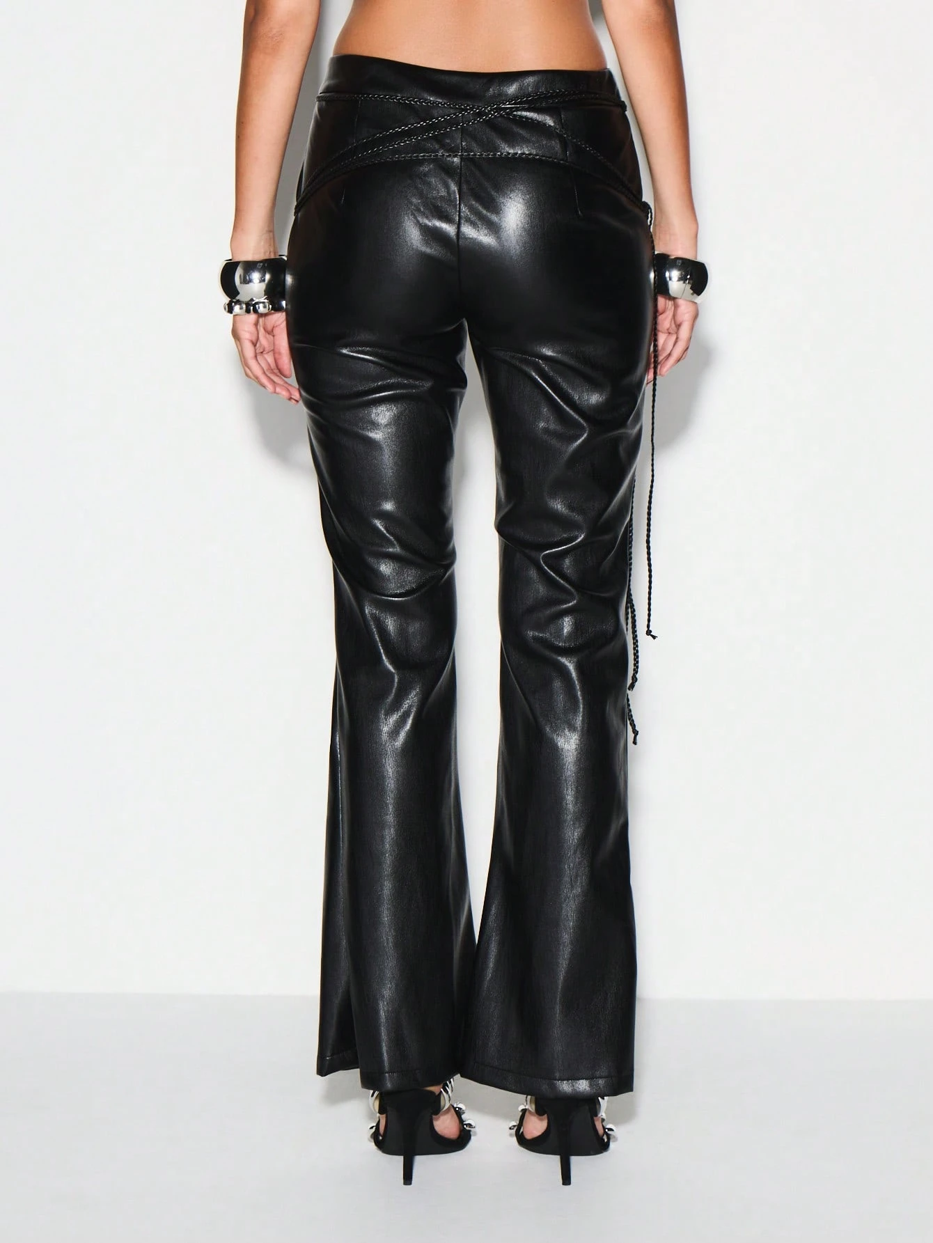 KIZN Leather Flare Pants With Lace Up Details