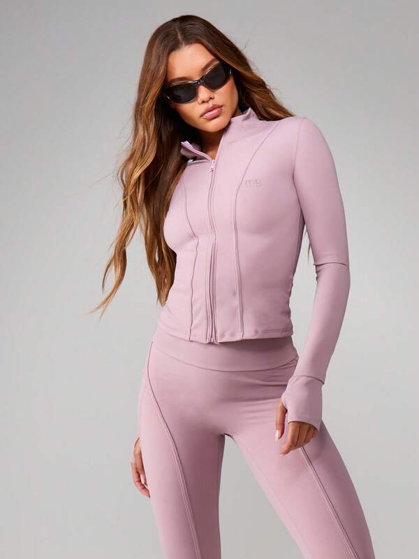 MISSGUIDED مجموعة رياضية للنساء مكونة من جاكيت مزود بسحاب وسروال ضيق بخصر مرتفع، مجموعة ملابس رياضية للخريف والشتاء