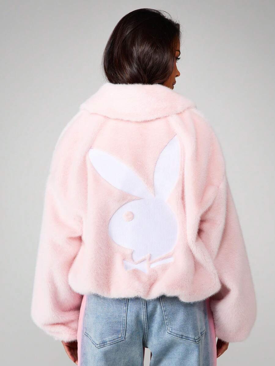 Missguided x Playboy 超大号短款人造皮草大衣，冬季街头时尚单品 - 淺粉色 - 查看 1
