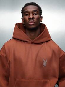 PLAYBOY X SUMWON Rhinestone Crystal Embellished Pullover Hoodie With Centre Pocket And Drawstring Hood - Brown - View 6