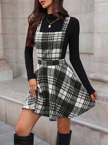 EMERY ROSE 红色格子节日圣诞新年吊带连衣裙 - 黑與白 - 查看 5