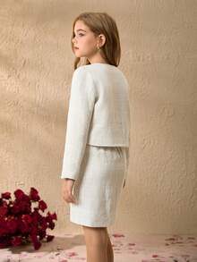 2 pièces/Set Top à manches longues et mini-jupe coordonnés décontractés pour préadolescentes