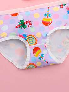 8pcs/Pack Girls' Full Print Contrast Binding Comfortable Briefs - Multicolor - View 3