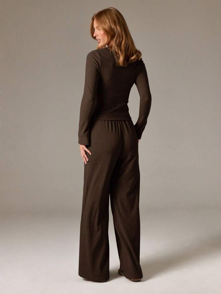 Ribbed Cardigan With Wide Leg Pants