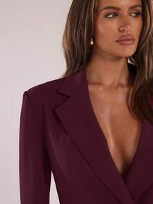 SHEIN BAE Women's Solid Color Lapel NeckDouble-Breasted Long Sleeve Jacket And Pants Casual Commuter Suit Set, Autumn - Rusty Rose - View 7