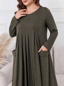 Lacomfia 大码女式休闲超长连衣裙，春秋季长款女装 - 棕色 - 查看 4