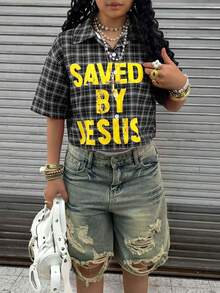 Rovax Short Cardigan Shirt Collar Drop Shoulder Short Sleeve Top - Black - View 5