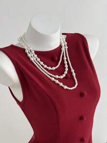 Elamini Damen Burgunderrotes plissiertes A-Linien Minikleid mit rundem Ausschnitt und ärmellos, modische taillierte Passform, vielseitig einsetzbar aus dickem Stoff, geeignet für Lässig-Outings, Dates, Geburtstage, Weihnachten, Valentinstag, süßer und niedlicher Stil, Herbst/Winter