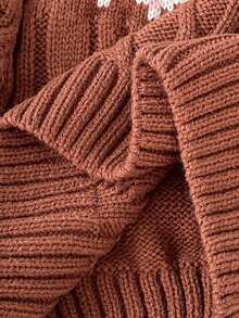 SHEIN Infant/Toddler Retro Floral Pattern Knit Sweater - Brown - View 8