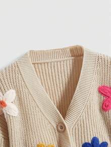 ROMWE Avant Colorful Floral Loose Knit Cardigan - Khaki - View 3