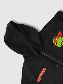 ROMWE MEN TEENAGE MUTANT NINJA TURTLES X ROMWE Felpa con cappuccio casual da uomo con chiusura lampo e motivo a cartoni animati, colore nero, adatta per autunno/inverno