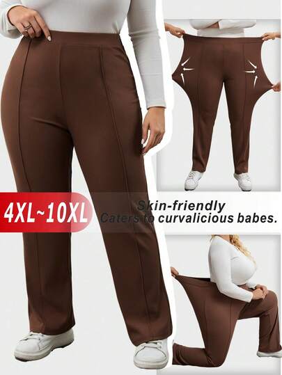 SHEIN CURVE+ Pantalones rectos de cintura alta negros de talla grande