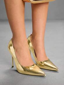 CUCCOO SZL Tacones de aguja elegantes y sexys de punta fina para mujer, adecuados para ir al trabajo, citas, fiestas, bodas y diversas ocasiones - Dorado - Ver 4