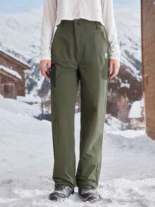 SHEIN In My Nature Pantalones rectos y sueltos de senderismo con bolsillos y parches para mujer, de estilo deportivo casual - Verde militar - Ver 5