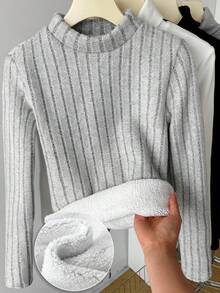 SHEIN 少女长袖修身T恤，春季修身款 - 淺灰色 - 查看 1