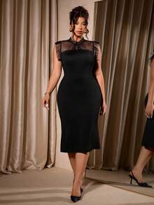 Cravure Vestido de mujer sin mangas con cuello redondo y dobladillo con volantes - Negro - Ver 3