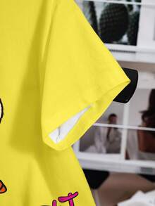 Nick 90s | SHEIN Damen Lässig Süß Cartoon Figur & Buchstabe Grafik Kurzarm T-Shirt, geeignet für den Sommer Pendeln