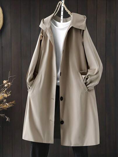 Linhara 春秋新款宽松休闲韩版连帽抽绳大码女式风衣