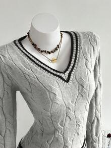 Elamini Áo len dệt kim xoắn tay dài cổ chữ V đa năng cho nữ - Nhiều màu - Xem 4