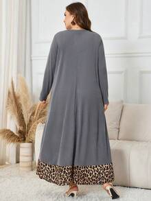Lacomfia Vestido holgado de manga larga con cuello asimétrico, estampado de leopardo y de costilla, talla grande, para primavera/otoño - Multicolor - Ver 2