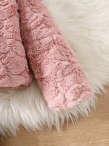 SHEIN Elladie kids Young Girl Fall Winter Button Up Flannel Coat - Pink - View 6