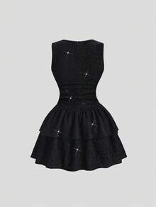 Sweetra 新款秋冬女士束腰优雅高端派对蛋糕连衣裙 - 黑色 - 查看 2