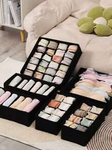 1/2pcs Foldable Drawer Organizer Box, 24 Grid Compartments Storage For Socks, Underwear, Clothes, Space Saving For Wardrobe, Bedroom - Grey - View 10