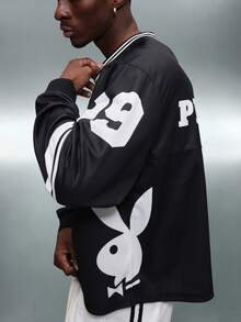 PLAYBOY X SUMWON 宽松版型长袖足球V领网眼T恤，印有大号数字 - 彩色 - 查看 3