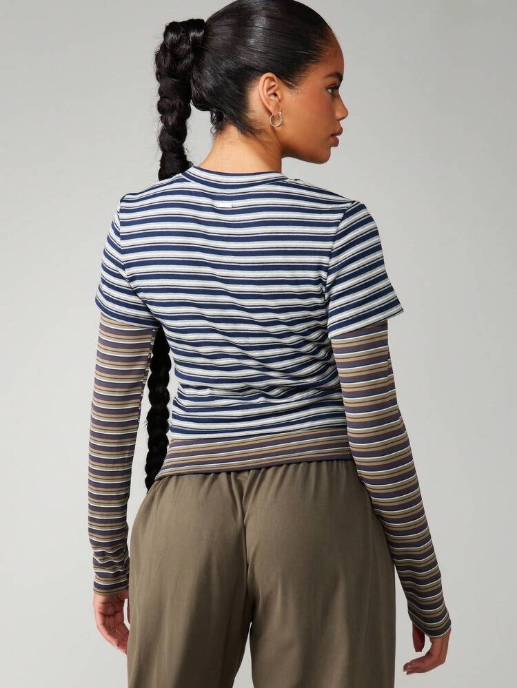 Missguided x Playboy Layered Long Sleeve Striped Top Crew Neck Fall Winter Fashion