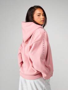 MISSGUIDED Oversized Hooded Sweatshirt With Metal Stud Details Long Sleeve Pullover Hoodie With Drawstring