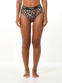 SUMWON WOMEN Leopard Print High Waisted Briefs With Elastic Band Detail For Women Christmas Gift - Multicolor - View 4