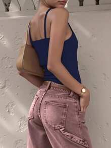 Zyxie Women's Casual Sleeveless Crop Top, Solid Color, Slim Fit, Versatile For Daily Wear, Summer - Navy Blue - View 4